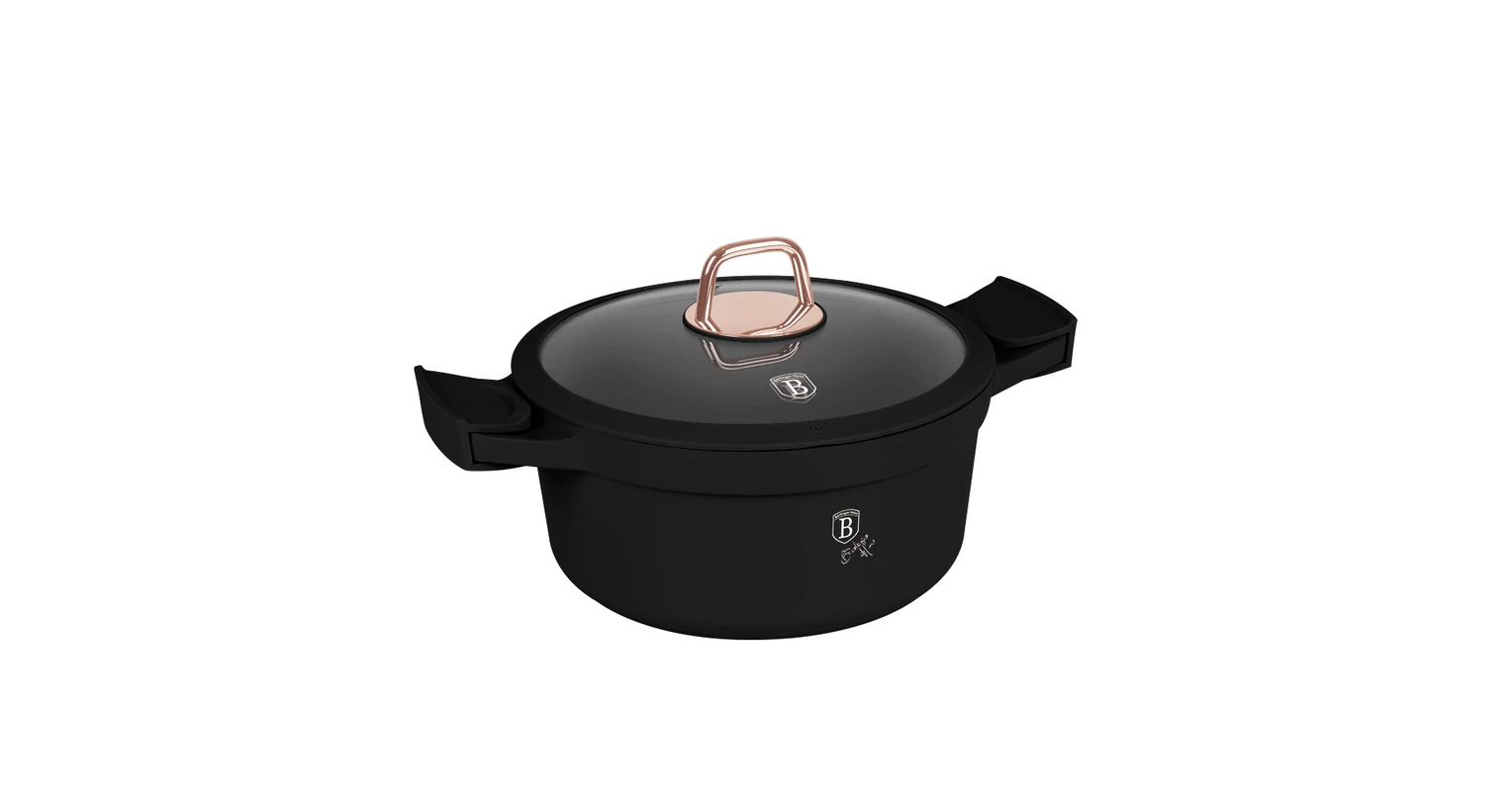 Berlinger Haus BH-8165 Kookpan met deksel met marmeren oppervlak 24 cm Black Rose Collection