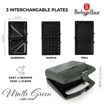 Berlinger Haus Matte Green Szendvics-, gofri-, grillsütő 3 az 1-ben (BH-9978) 