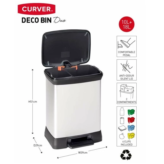 CURVER SZELEKTÍV fémhatású pedálos szemetes 10L+18L (CU-981) 