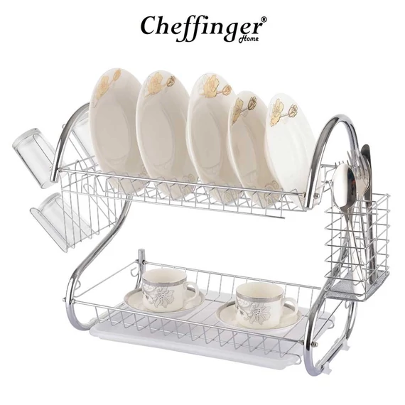 Cheffinger Emeletes INOX edényszárító evőeszköz-, és pohártartóval (DR01)