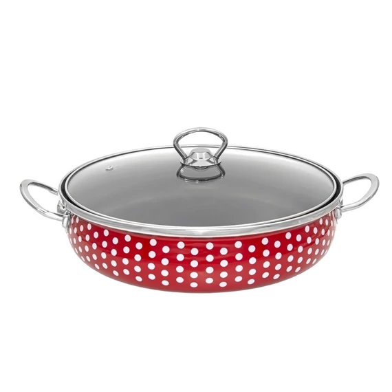 Zománcozott szeletsütő 28 cm + üvegfedő Pöttyös (28161)