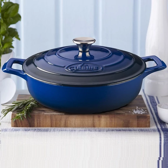  La Cuisine Blue öntöttvas alacsony lábas fedővel 28 cm-es (432019)