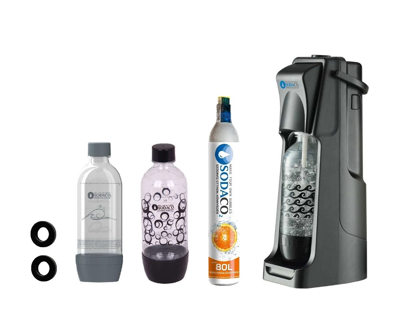 Basic Black Szódagép SodaCo CO2 patronnal, 2 db palackkal, tömítéssel (B-100/B) 