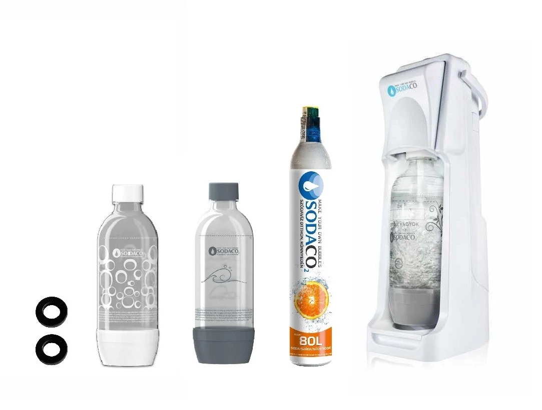 Basic White Szódagép SodaCo CO2 patronnal, 2 db palackkal, tömítéssel (B-100/W)