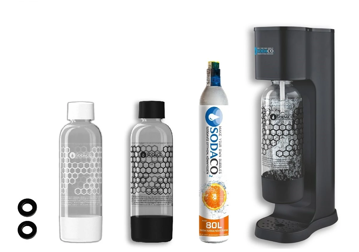 King Black Szódagép SodaCo CO2 patronnal, 2 db palackkal, tömítéssel (K-100/B) 