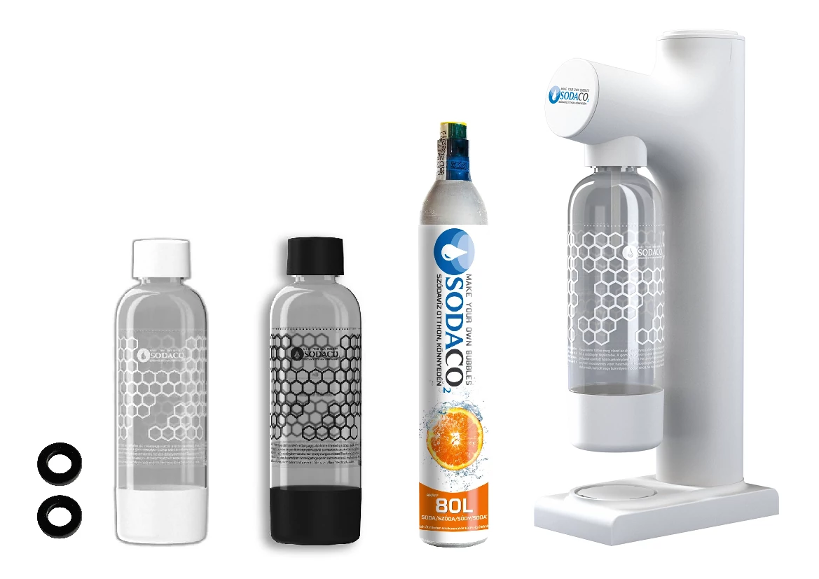 Prince Gray Szódagép SodaCo CO2 patronnal, 2 db palackkal, tömítéssel (P-100/G) 