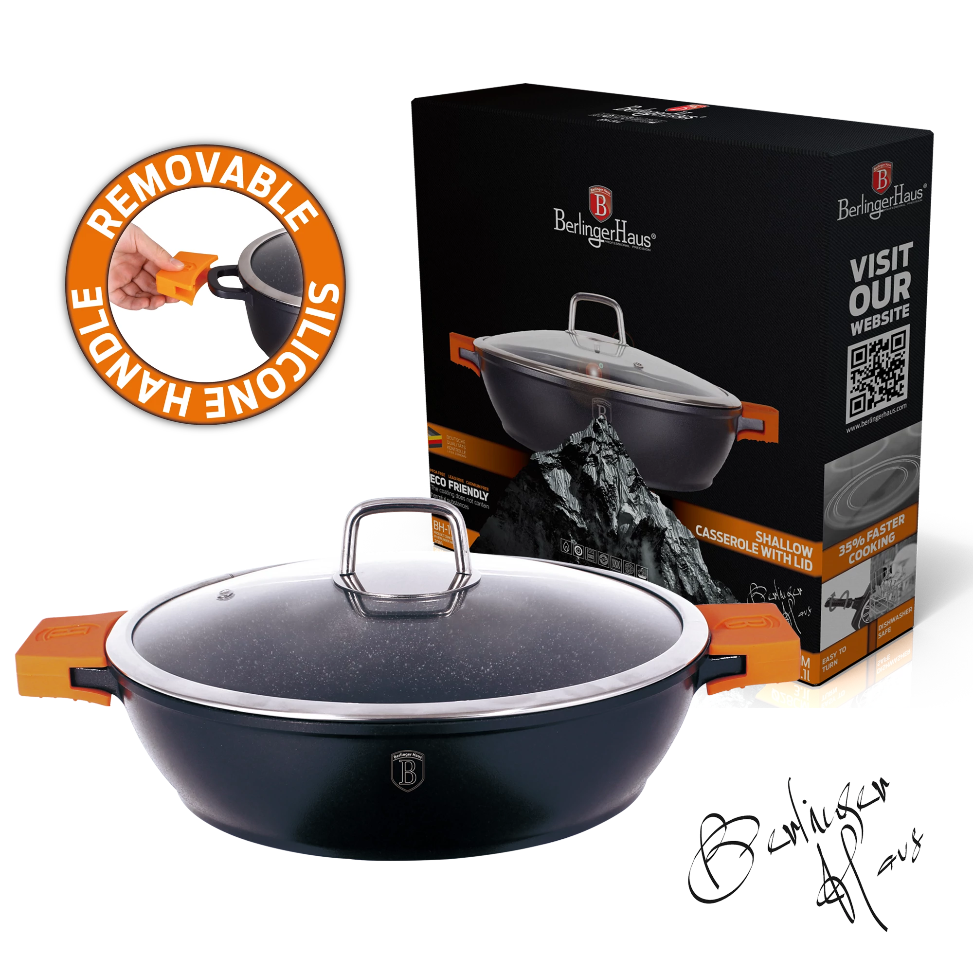Berlinger Haus Granit Diamond indukciós Alacsony lábas fedővel 28 cm-es (BH-1109)