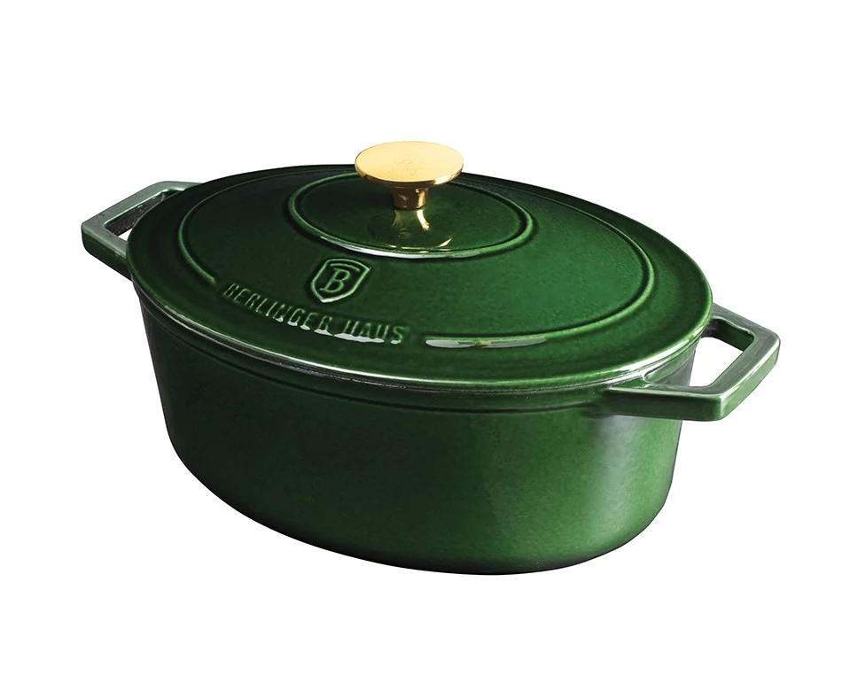 Berlinger Haus Smaragdzöld Öntöttvas ovális lábas fedővel 32 cm-es (BH-6520)