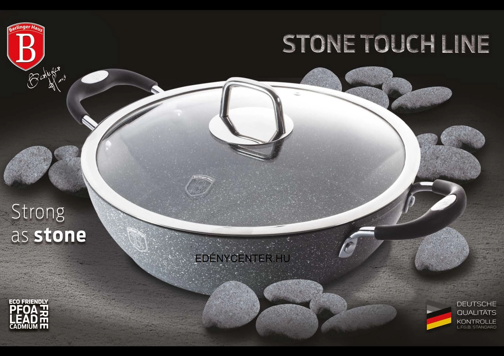 Berlinger Haus Gray Stone Touch Line Indukciós Alacsony lábas fedővel 28 cm-es (BH-1158)