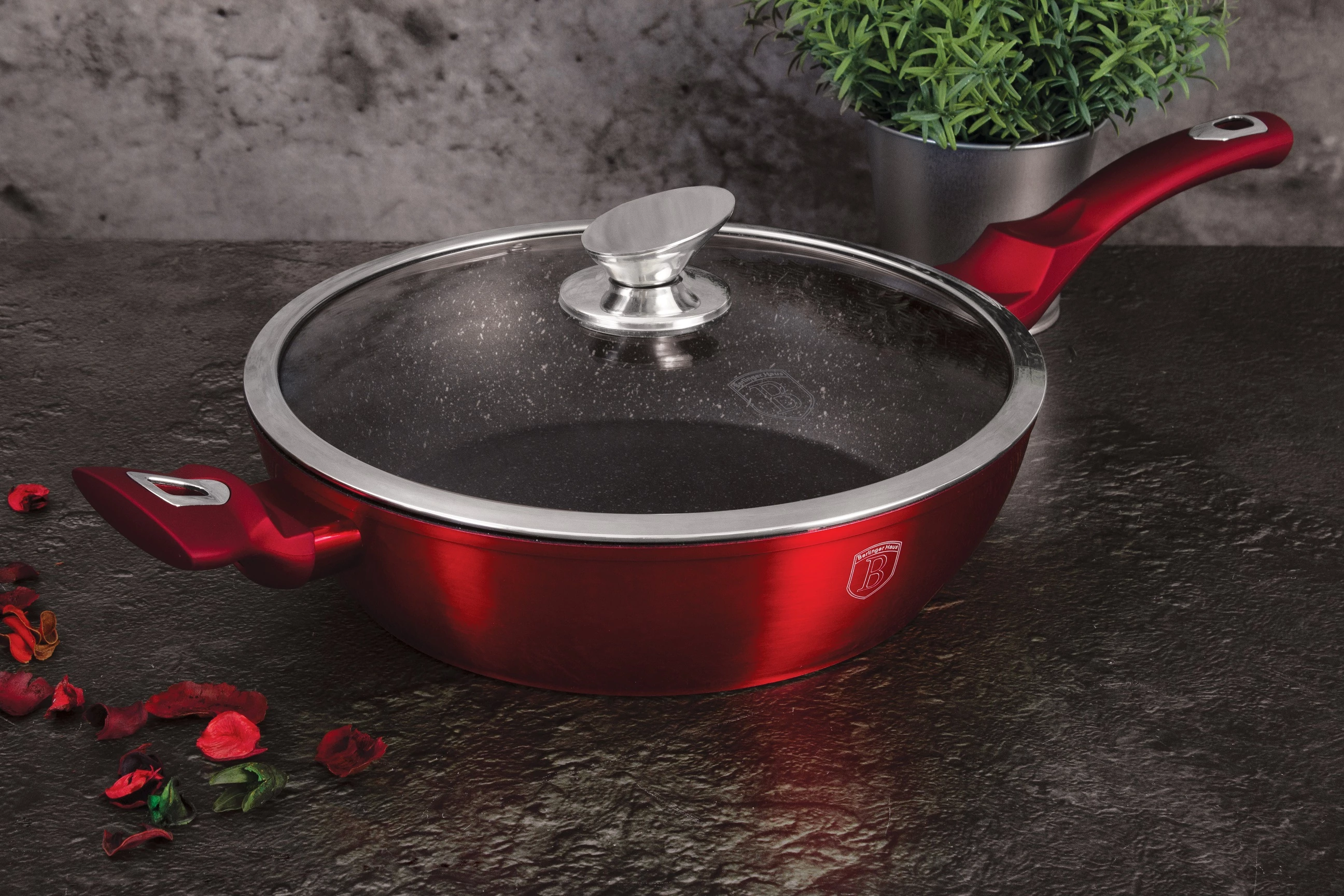 Berlinger Haus Burgundy Metallic Indukciós serpenyő fedővel 28 cm-es (BH-1260) 